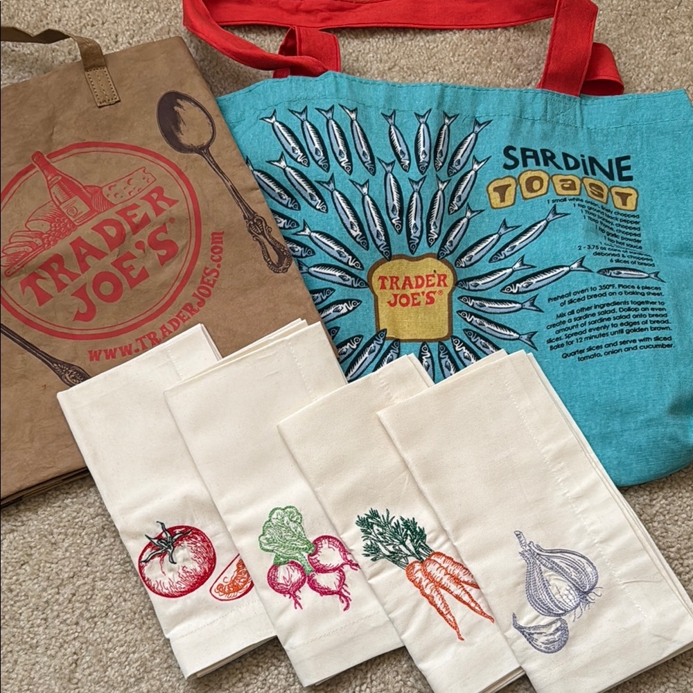 Trader Joe's Totes and Embroidered Napkins Set